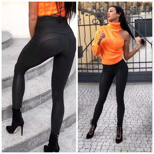 Legginsy modelujące / wysoki stan / eko skóra / SNAKE / Push Up / XS - S - M - L - XL